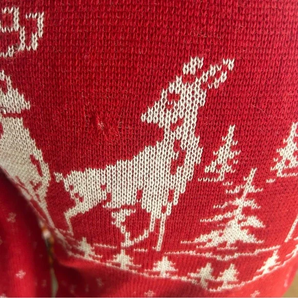 Vintage 1940s Sweater4 DeerNoveltyRedWoolS M40sSki